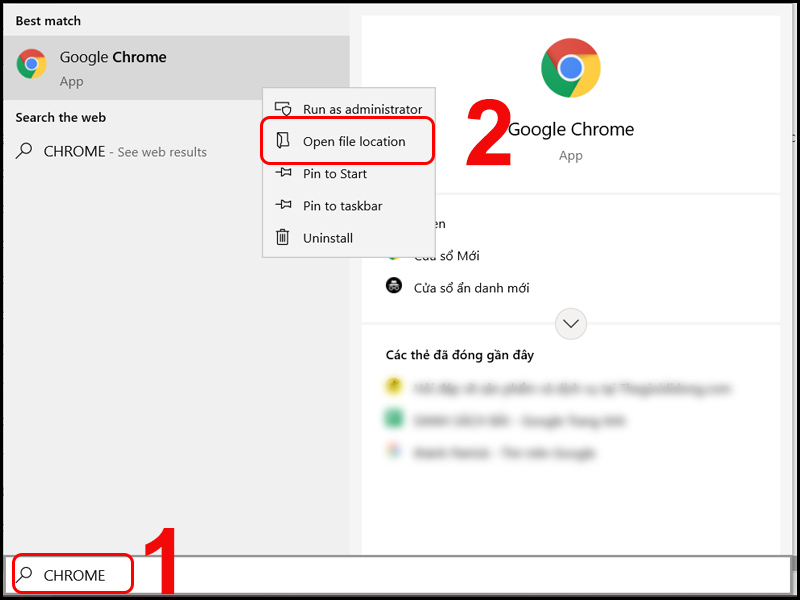 Sử dụng công cụ tìm kiếm để tìm Google Chrome